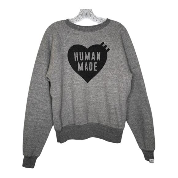 Human Made Heart Logo Crewneck Sweatshirt Gray Size Small Made in Japan - Picture 1 of 16